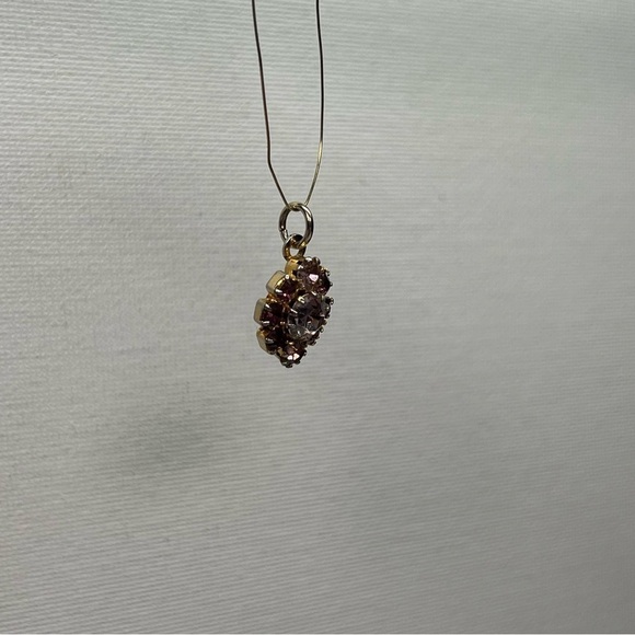Vintage Gold Tone Pink and Clear Swarovski Crystal Necklace Pendant - Picture 7 of 8